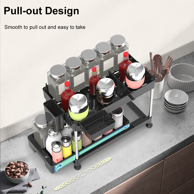 Household Items Kitchen 2-Tier Under Sink Cabinet Organizer with Sliding Drawer Organizer for Under Sink Storage Rack