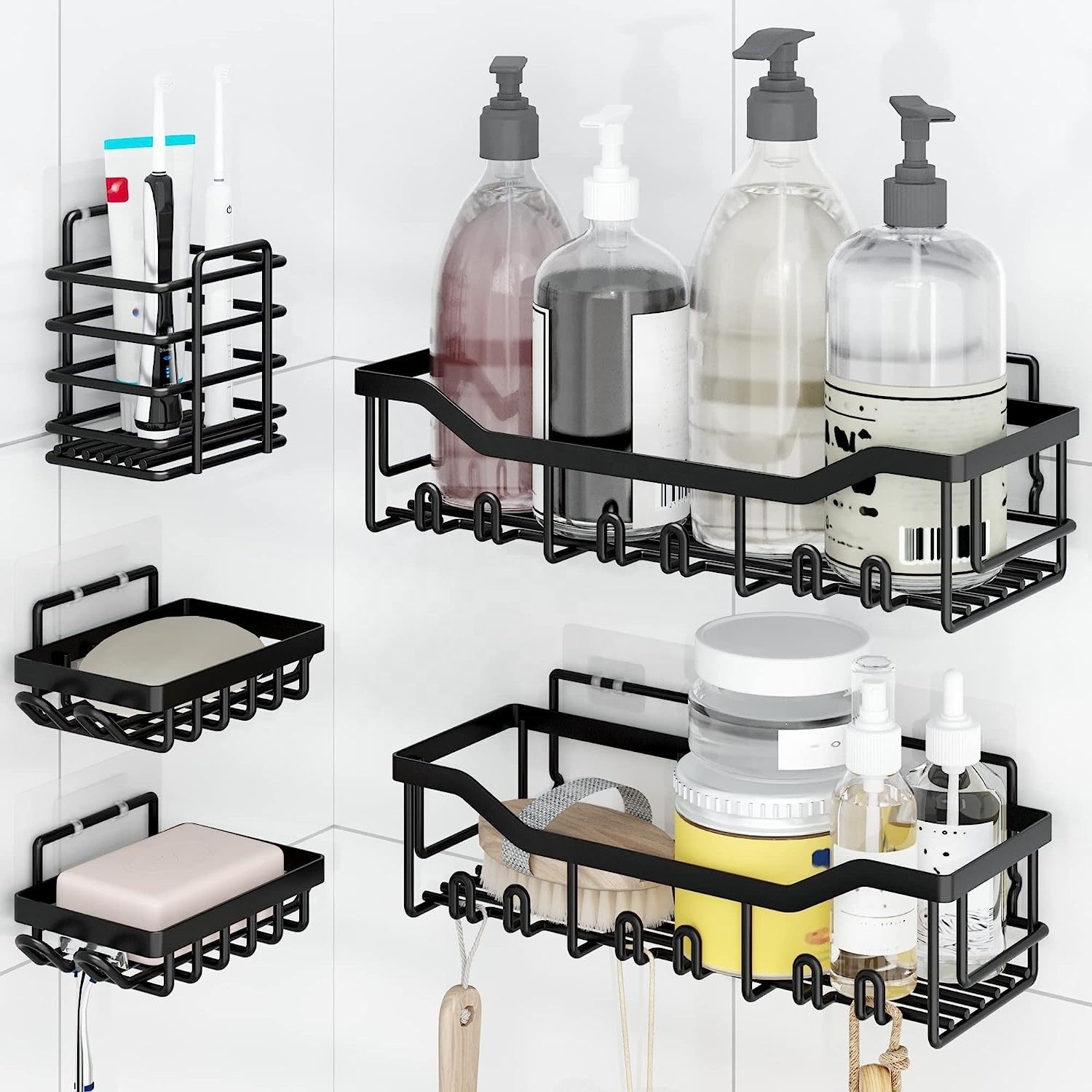 5 Pack Shower Caddy Shelf Organizer Rack No Drilling Wholesale Adhesive Shower Caddy  for Bathroom Kitchen