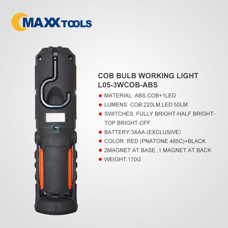 Portable 3W COB LED Cordless Flexible Magnetic AA Battery Work Light