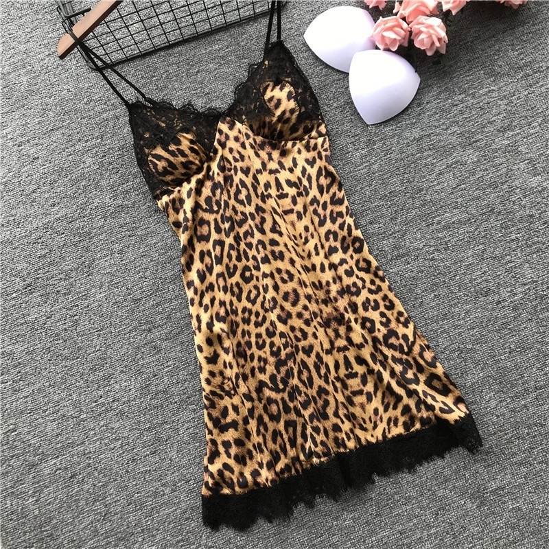 Most popular sexy nighty satin sleepwear silk women pajamas set leopard nightwear lingerie