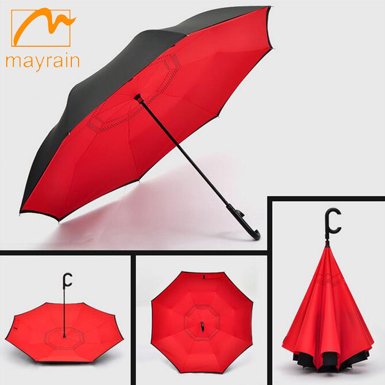 Wholesale Custom C Handle Windproof Reverse Invert Umbrella Double Layer 23