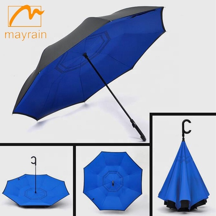 Wholesale Custom C Handle Windproof Reverse Invert Umbrella Double Layer 23