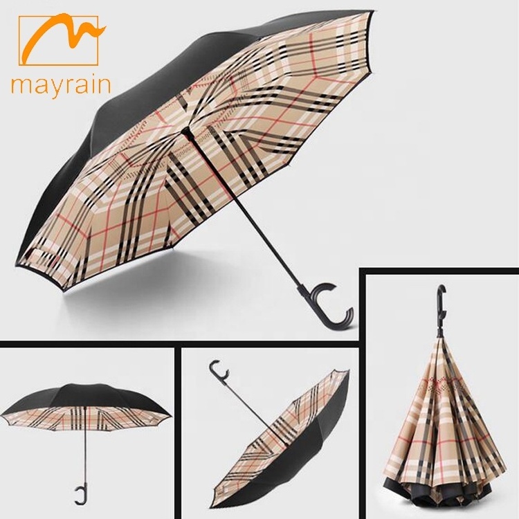 Wholesale Custom C Handle Windproof Reverse Invert Umbrella Double Layer 23