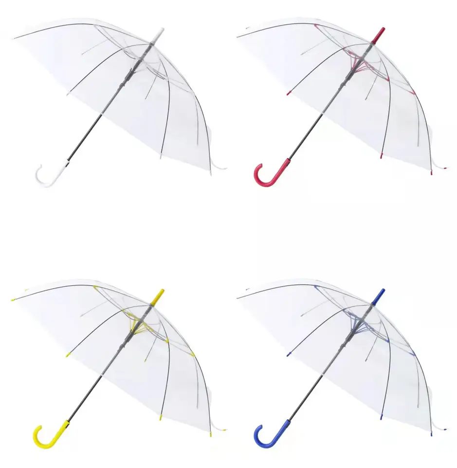 Hot sale Custom logo rain umbrella transparent Fashion Colorful POE Straight Clear promotional Umbrella