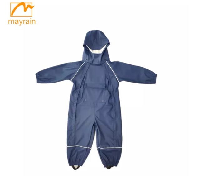 Waterproof Windproof PU Fabric Overall RainSuit for Kids Reflective Work Jacket with PVC & TPU Customizable Logo Rainwear Poncho