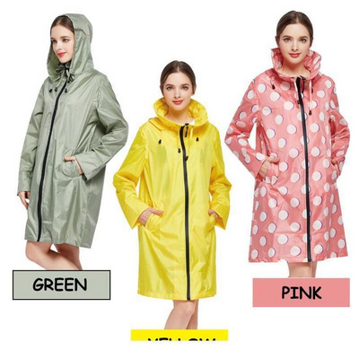 Ladies Rain Poncho Women Rain Jacket Waterproof Long Raincoat Poncho With Hood  100% polyester raincoat adult