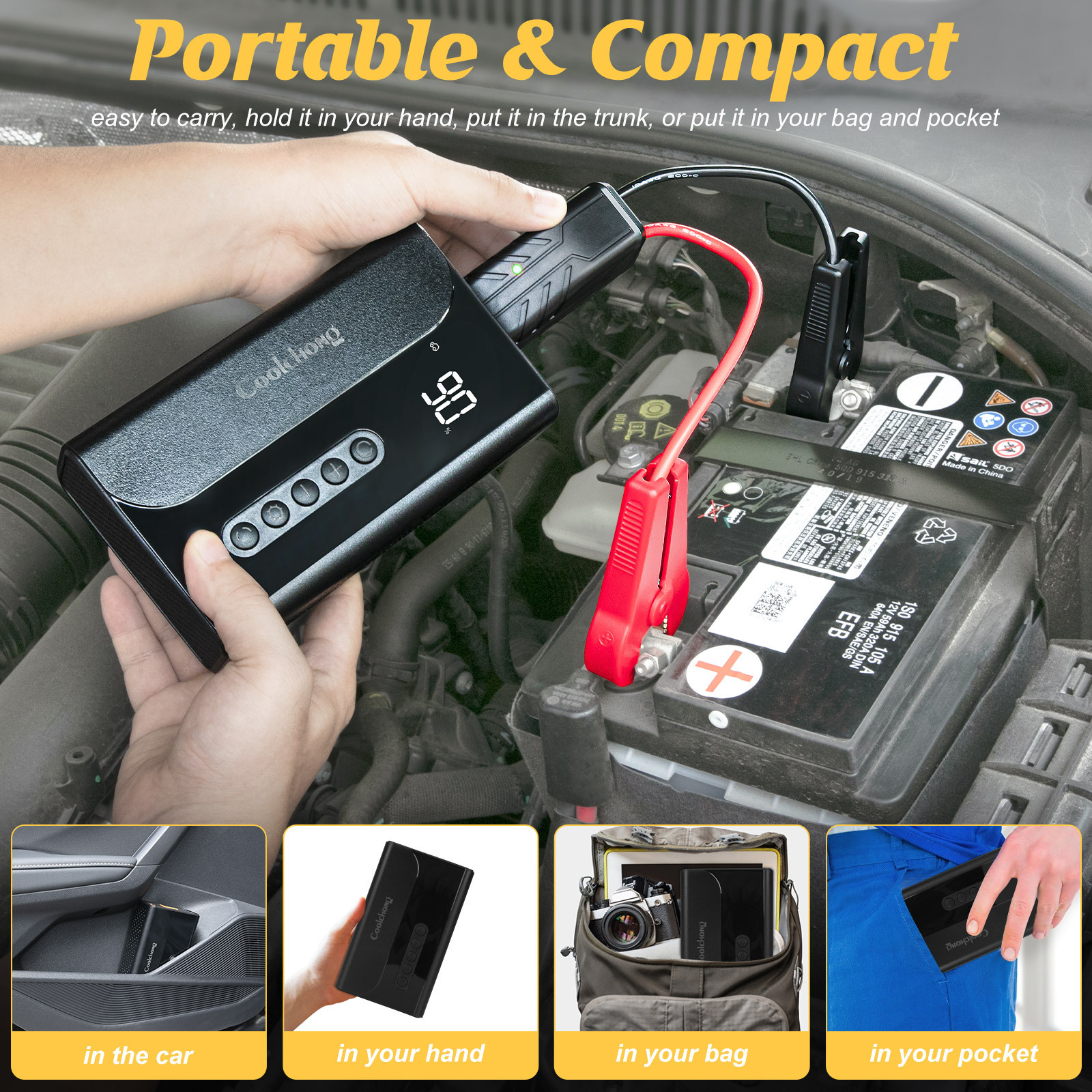 12V Portable Air Compressor Jump Starter with 150PSI 1000A Air Pump Convenient Power Solution for Cars and Other Vehicles