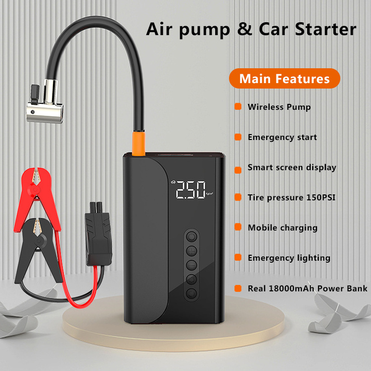 4 In 1 Functions Portable Car Jump Starter Battery Pack With Air Compressor Jump Start Box Tire Inflator Air Tire Pump