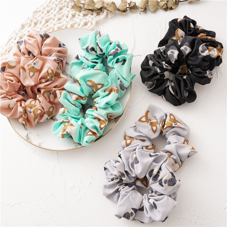 New pattern cartoon animal printed dog elastic hair band cute scrunchies for women girl lady