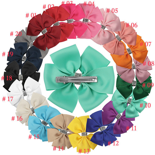 20pcs grosgrain Ribbon 4 inch boutique hair bows girl Hair bow with alligator clips