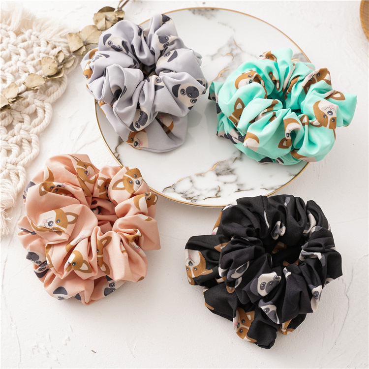 New pattern cartoon animal printed dog elastic hair band cute scrunchies for women girl lady