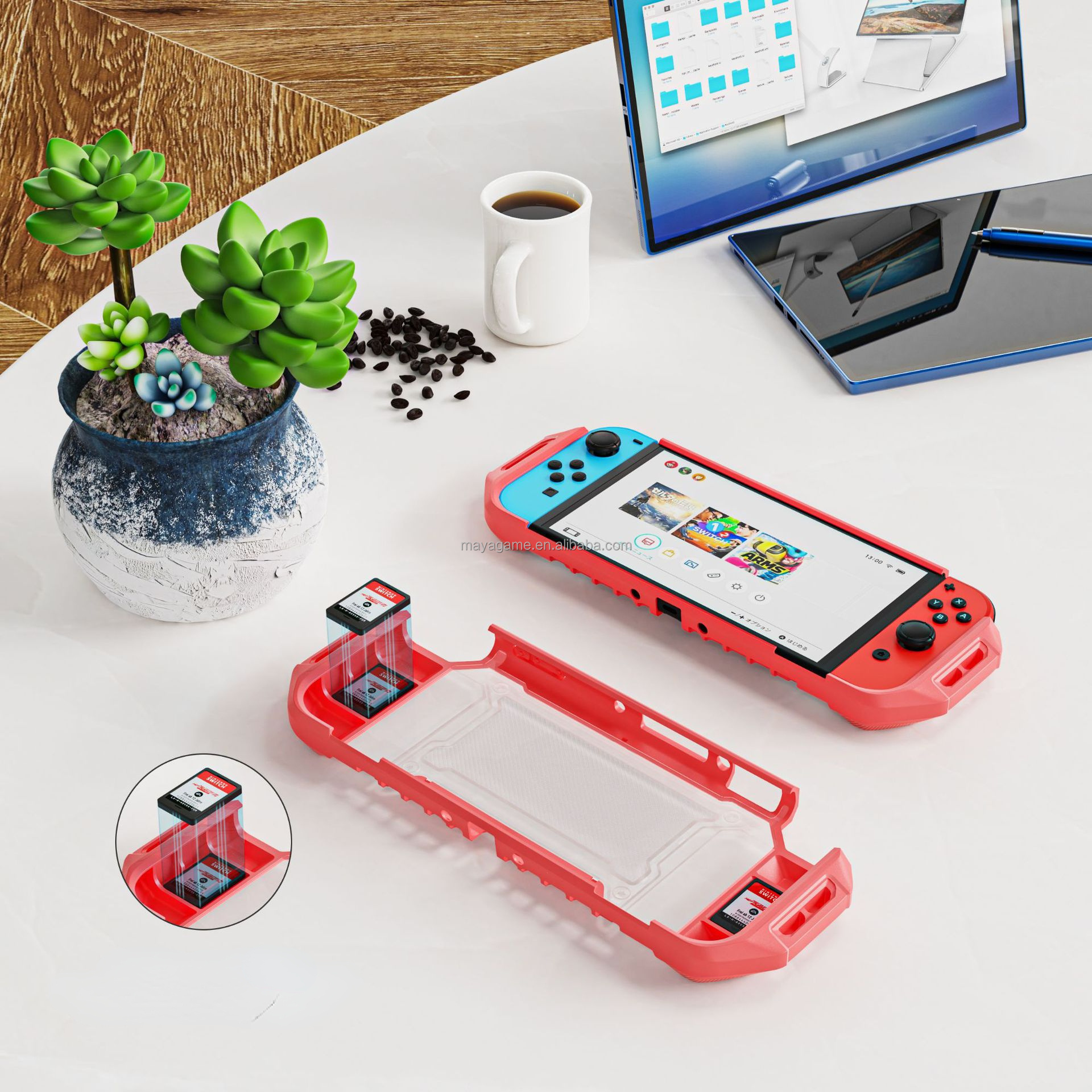 Protective Case with 2 Game Card Slots For Switch Oled Non-Slip Anti-Fall TPU+PC protection case  for Nintendo Switch OLED