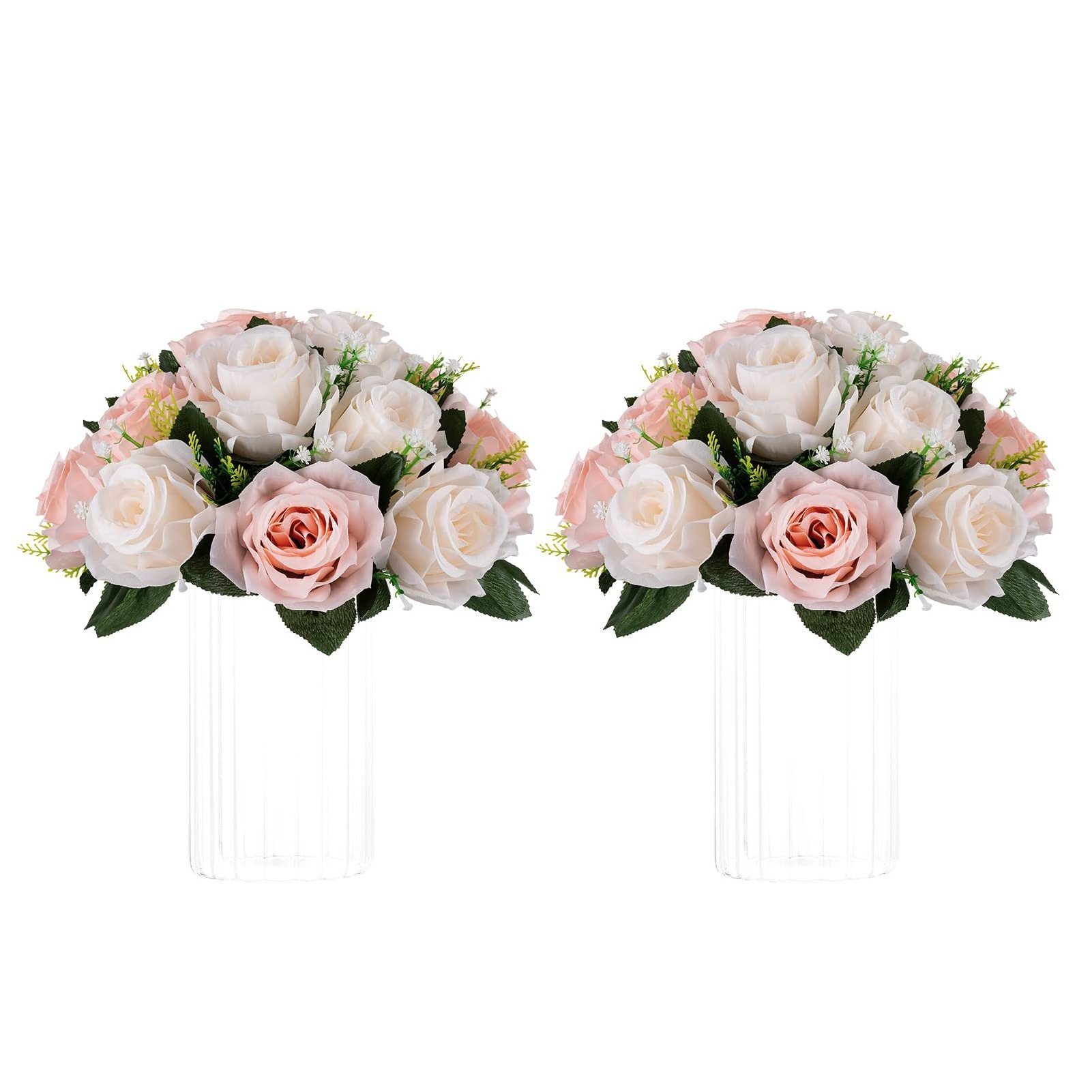 Artificial Flowers Bridal Bouquet Wedding Decoration Pack Dusty Rose White Fake Bouquets Artificial Flowers Silk Flowers Roses