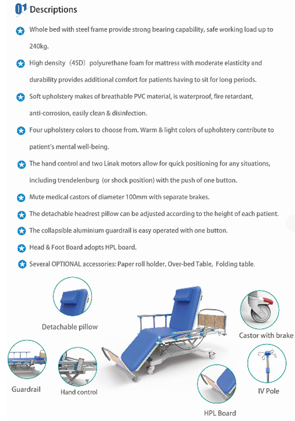 MY-O007O medical two motor electric hospital bed manual dialysis chair for hemodialysis,peritoneal dialysis,blood donation