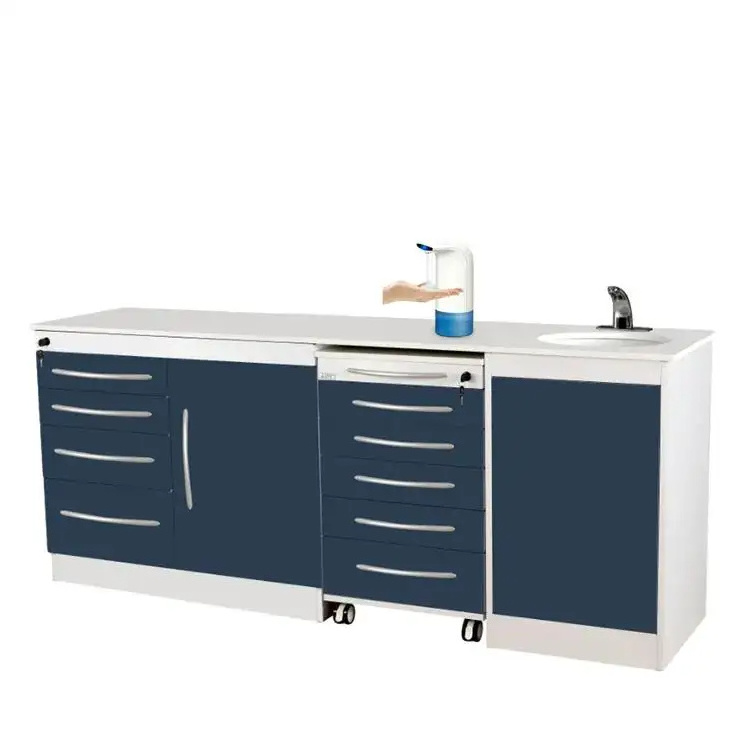 10mm Steel Panel 200kg Dental Clinic Furniture Cabinet Body Desk Stainless Steel Ce Blue Turbine Office Cabinets