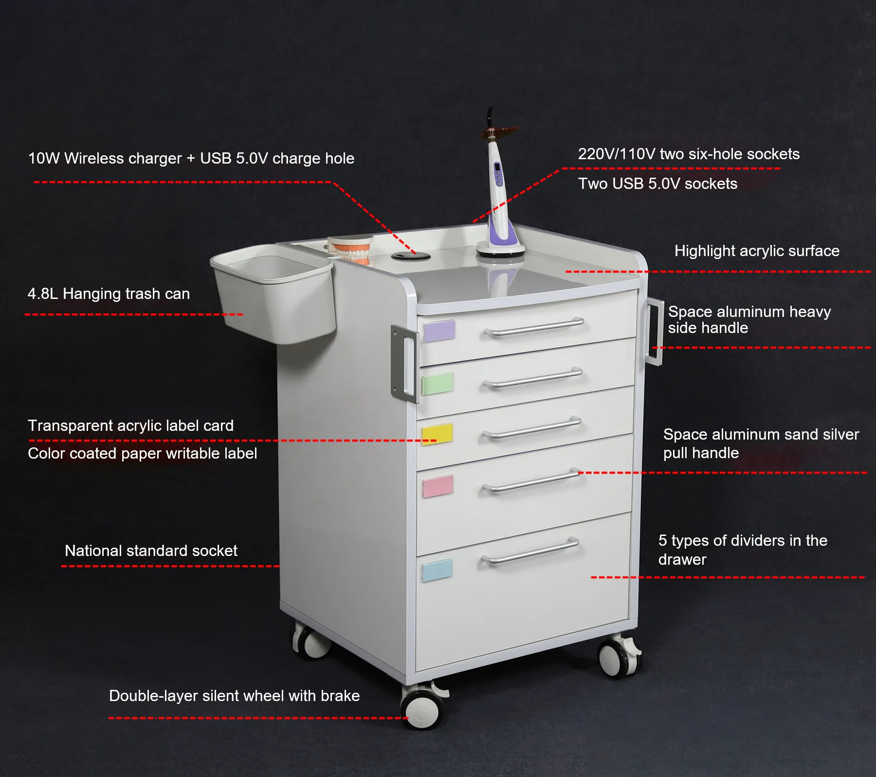 10mm Steel Panel 200kg Dental Clinic Furniture Cabinet Body Desk Stainless Steel Ce Blue Turbine Office Cabinets