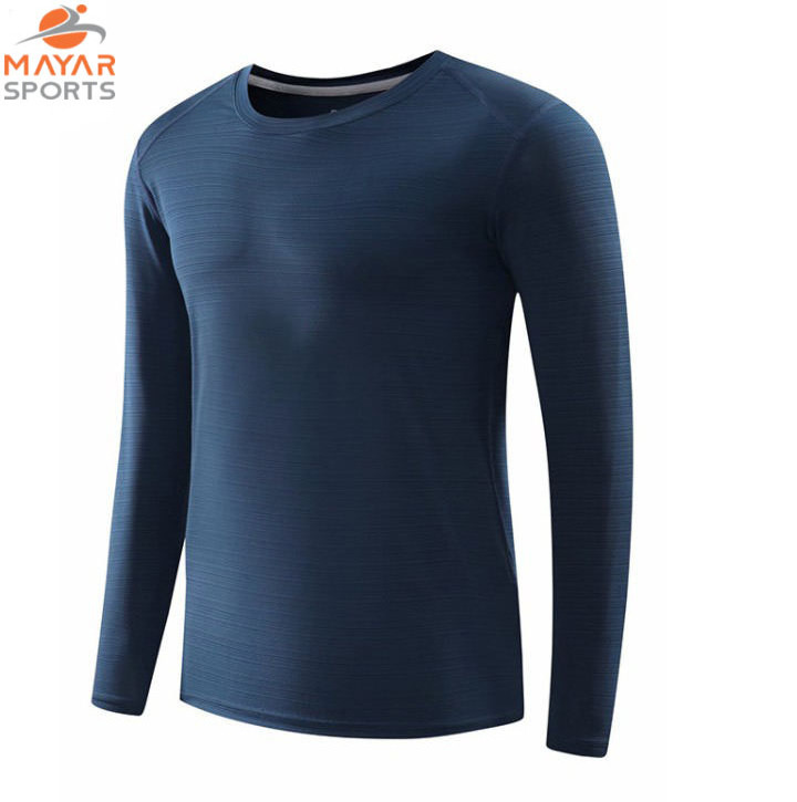 Wholesale custom logo men's basic simple blank rapid dry athletic fit long sleeve o-neck t-shirt street wear clothing