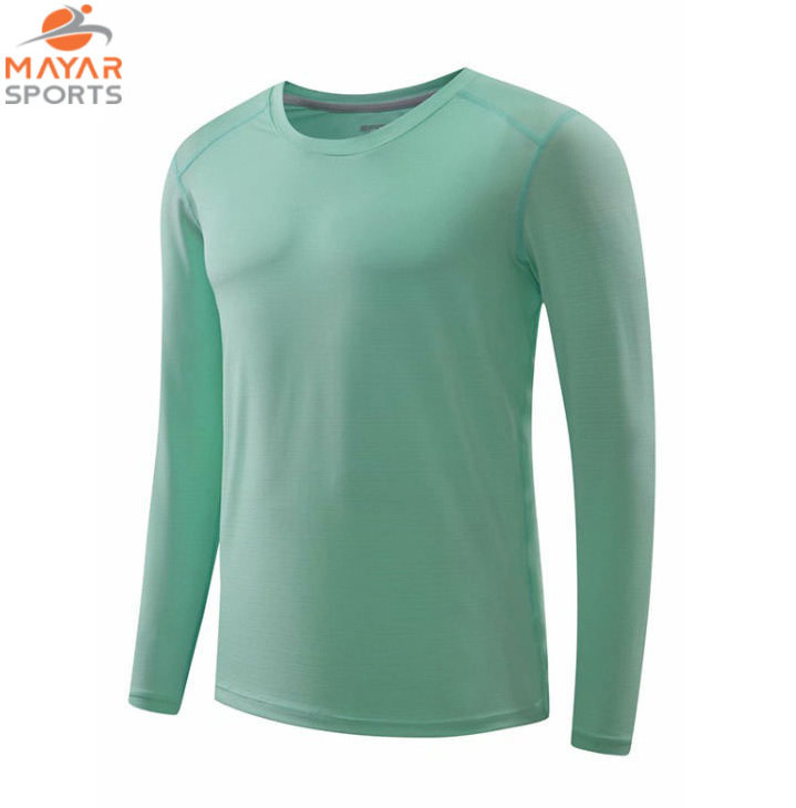 Wholesale custom logo men's basic simple blank rapid dry athletic fit long sleeve o-neck t-shirt street wear clothing