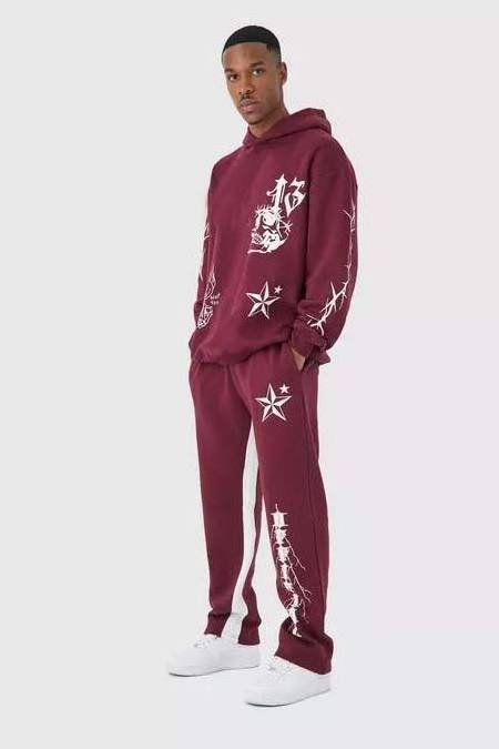 Manufacturer Custom Streetwear Flare Pants Tracksuits For Man Stone Vintage Unisex Sweat Pullover Suits Heavy Cotton Set