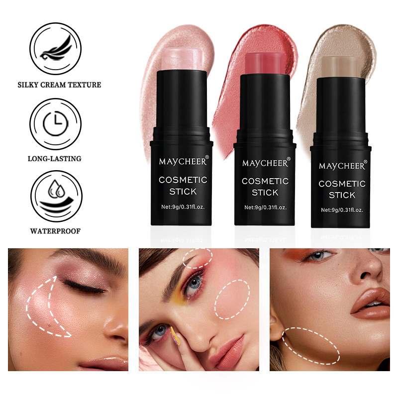 Maycheer New Style 3 Colors Set Blush Stick Highlight Makeup Cream Blusher Contour Face Blush Stick