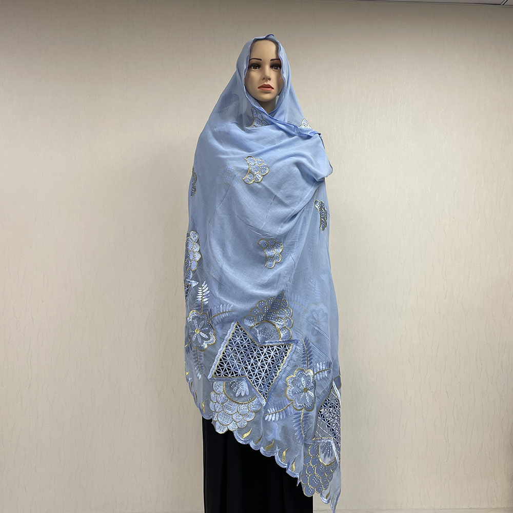 SE-507 Chinese factory muslim embroidery Rhinestone scarf women hijab cotton african big lace scarf