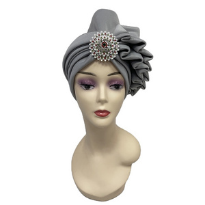 mh-1144 2022 New Design female fashion plain Space cotton turban nigerian gele Casual Fashion african muslim hat