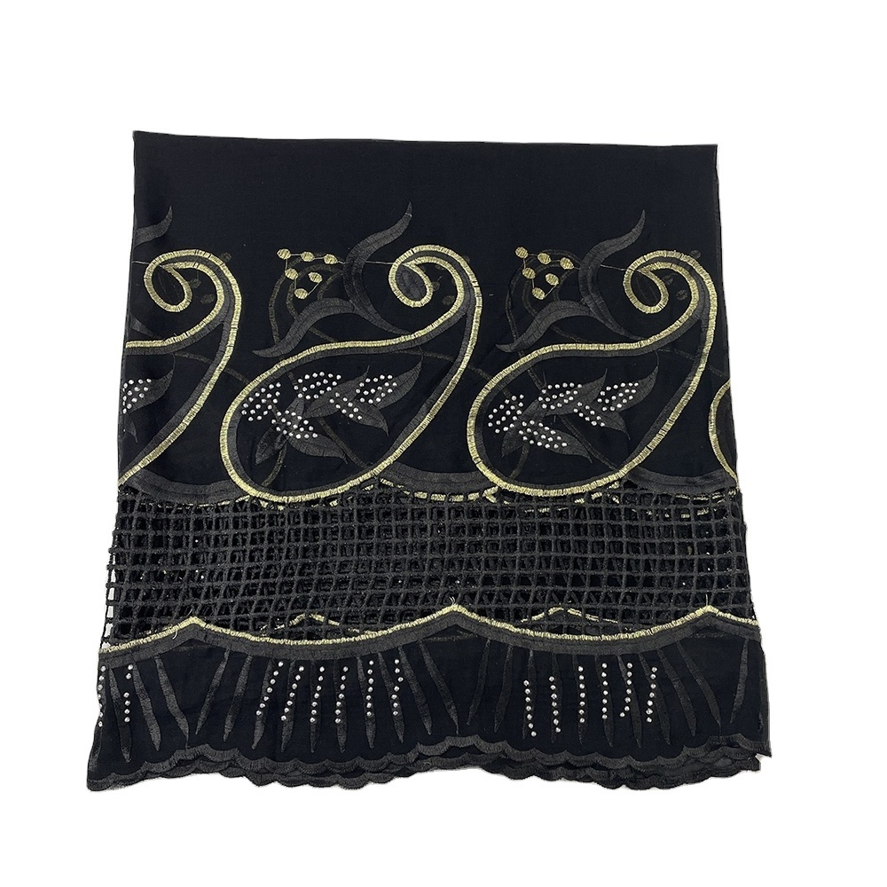 SE-522 Wholesale Scarf Voile in Dubai African Scarfs Sudanese Toub Swiss African Woman Cotton Muslim Embroidery Big Scarf with Stones