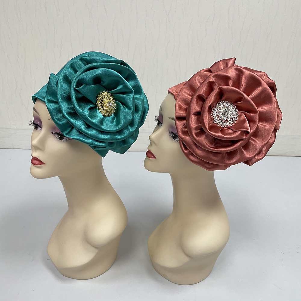 MH-1126 Wholesale flower stones design women head wrap african sego headtie nigerian gele ready auto turban hat