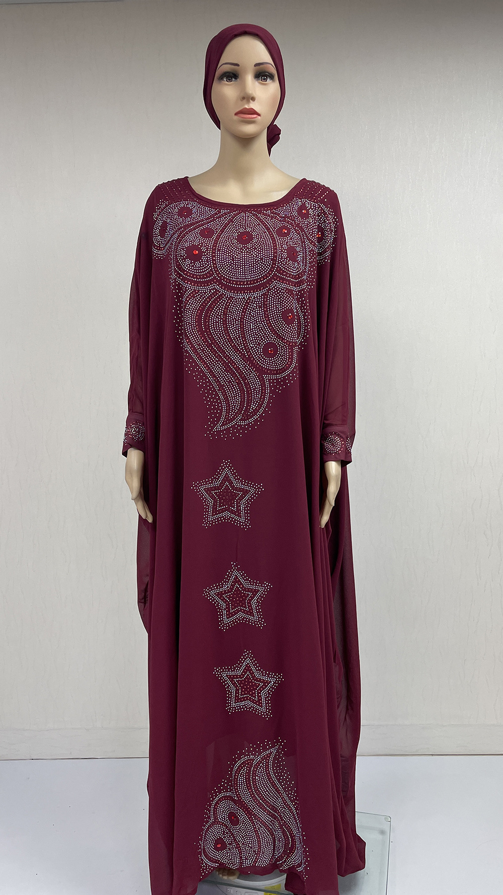 MC-1625 High Quality Women's Burkha Abaya With Diamond Stone Work And Scarf chiffon two piece set Islamic clothing