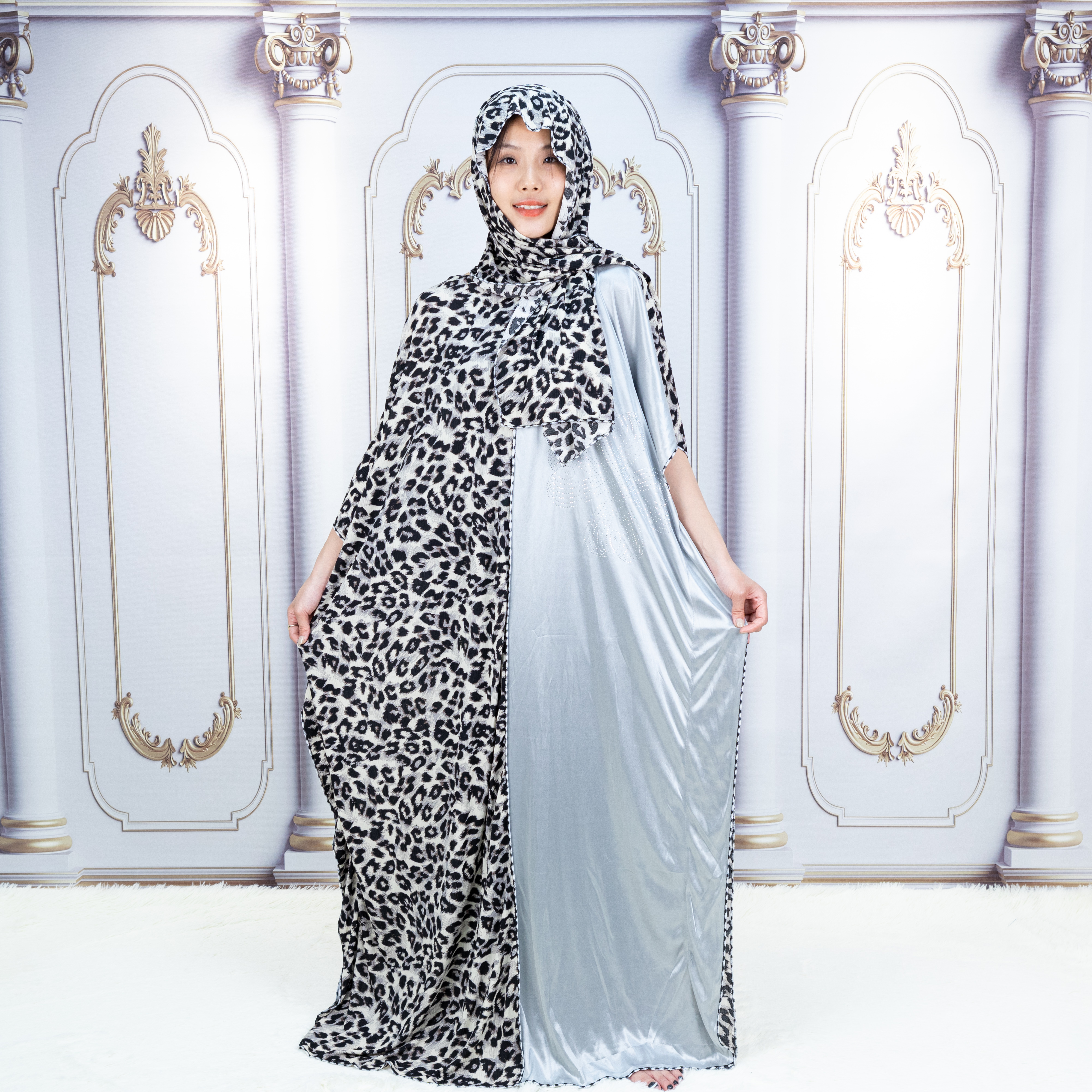 MC-1613 Top Arabic Islam plain and printed Design Prayer Clothes Muslim Women flower Abaya Dress for Pray with Scarf abaya two piece