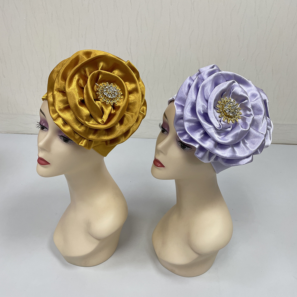 MH-1126 Wholesale flower stones design women head wrap african sego headtie nigerian gele ready auto turban hat