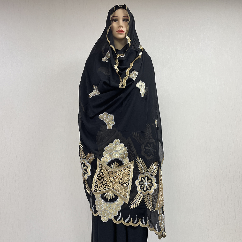 SE-507 Chinese factory muslim embroidery Rhinestone scarf women hijab cotton african big lace scarf