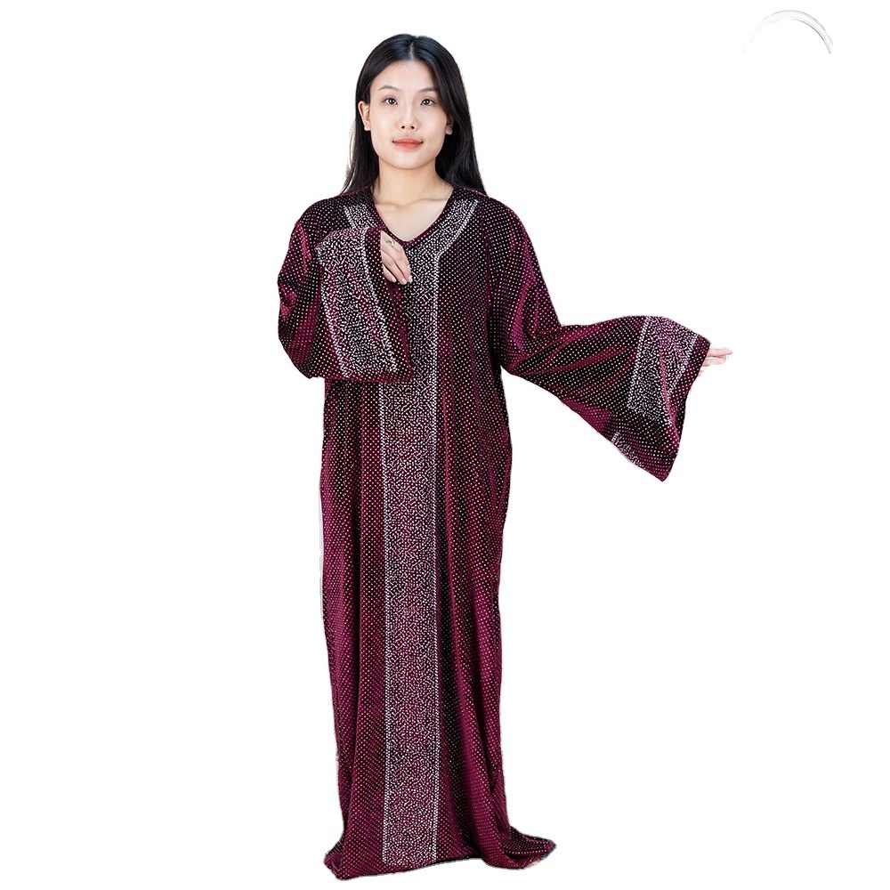 MC-1615 2023 Latest High Quality Dubai Abaya Muslim Women Dress Velvet luxurious Abaya with rhinestone