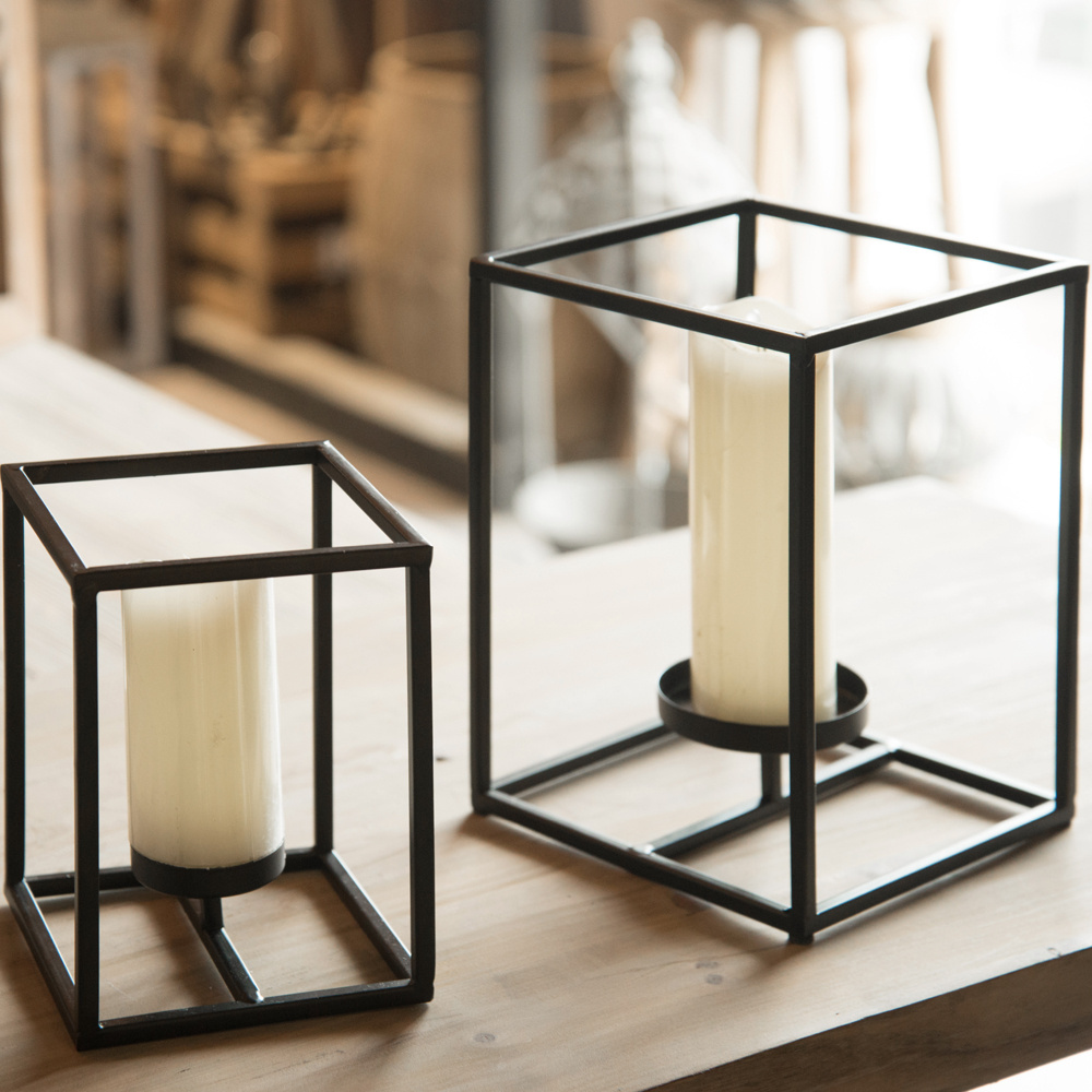 Mayco Wholesale Home Decor Candlestick Christmas Black Geometric Iron Metal Candle Holders