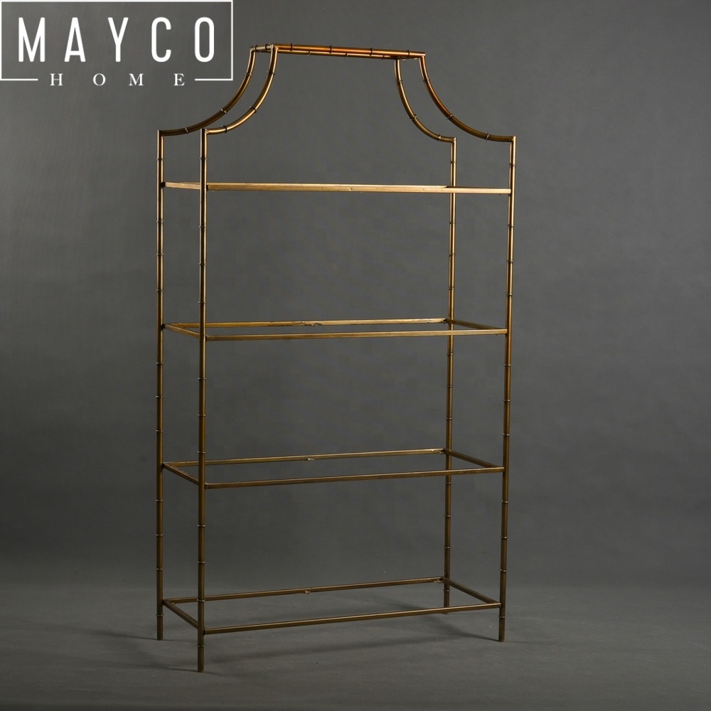 Mayco Home Luxury Corner Triangle Book Shelf Design ,Modern Metal and Glass Display Shelves Pipe Bookshelf