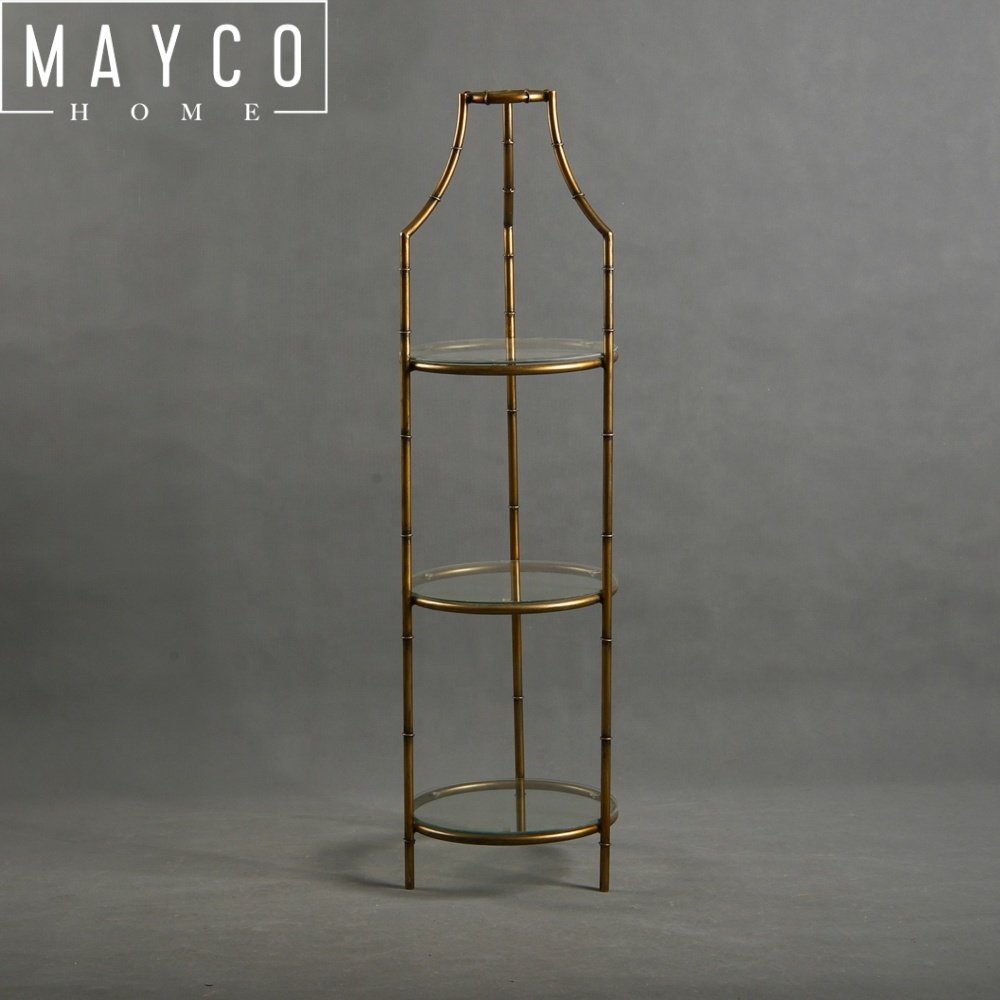 Mayco Home Luxury Corner Triangle Book Shelf Design ,Modern Metal and Glass Display Shelves Pipe Bookshelf