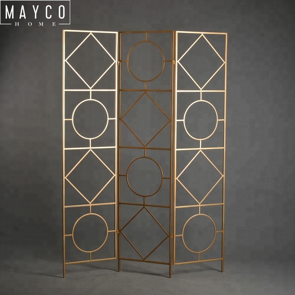 Mayco Home Hot Morden Metal Folding Decorative Wedding Screen Partition 3 Panel Room Divider for Living Room