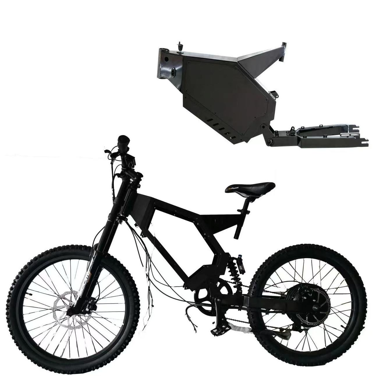 Electric bike steel frame off road dirt bike stealth bomber frame black white red color for 3000w 5000w 8000w hub motor