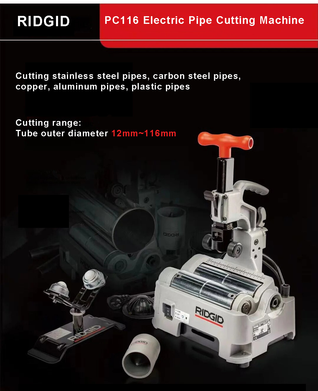 Ridgid Electric Pipe Cutting Machine Desktop Small Handheld Stainless Steel Pipe Cutting Tool Metal Plastic Pipe Cutting Machine