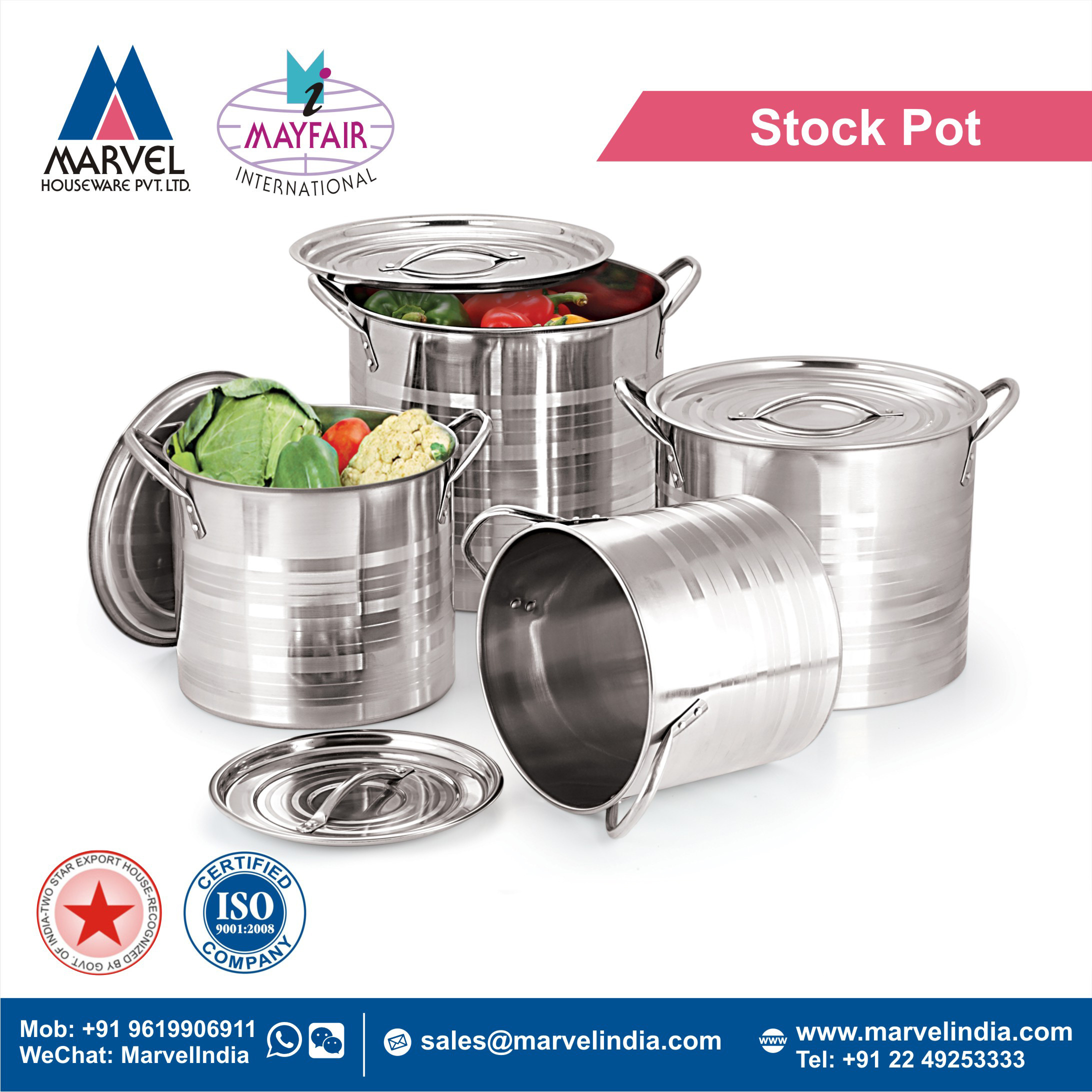 High quality Restaurant Stainless Steel Large Hot Cooking Stock Pot With Lid & Handle