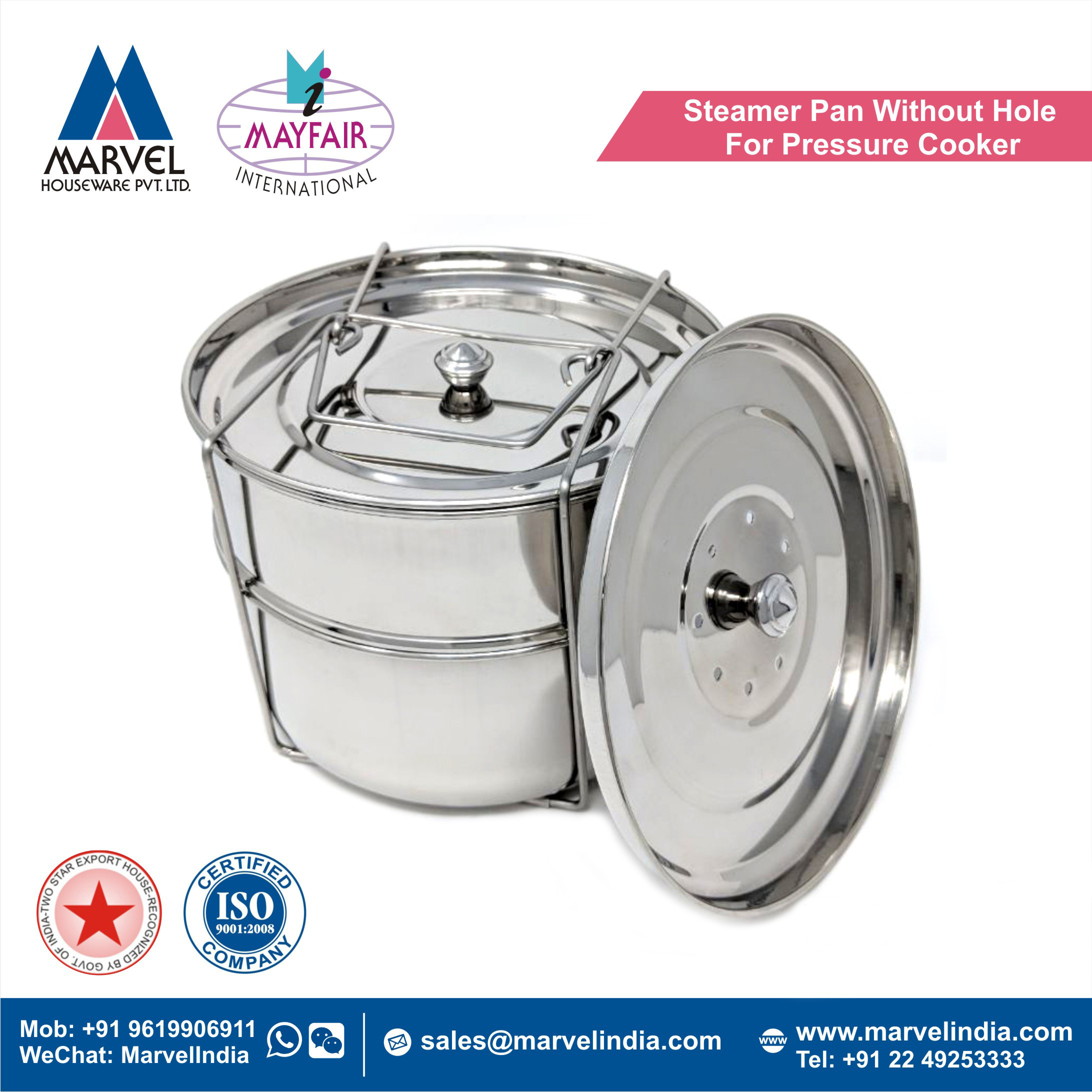 Eco Friendly Good Quality Stainless Steel Cookware 2 Tier Pressure Cooker Insert Pot Set Without Hole For Kitchen