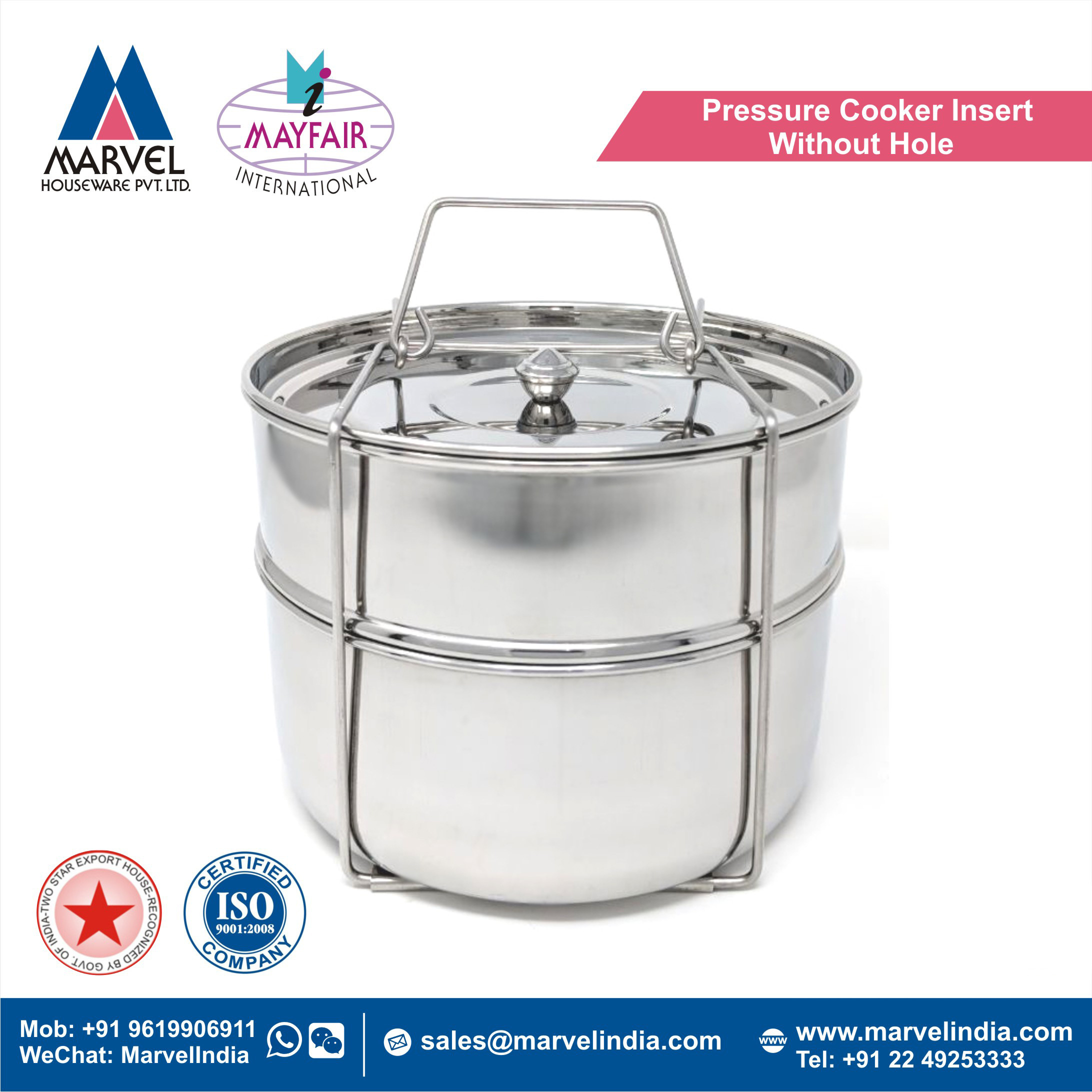 Eco Friendly Good Quality Stainless Steel Cookware 2 Tier Pressure Cooker Insert Pot Set Without Hole For Kitchen