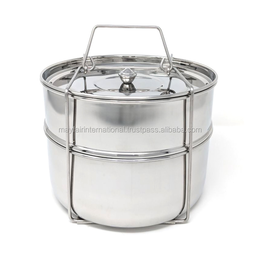 Eco Friendly Good Quality Stainless Steel Cookware 2 Tier Pressure Cooker Insert Pot Set Without Hole For Kitchen