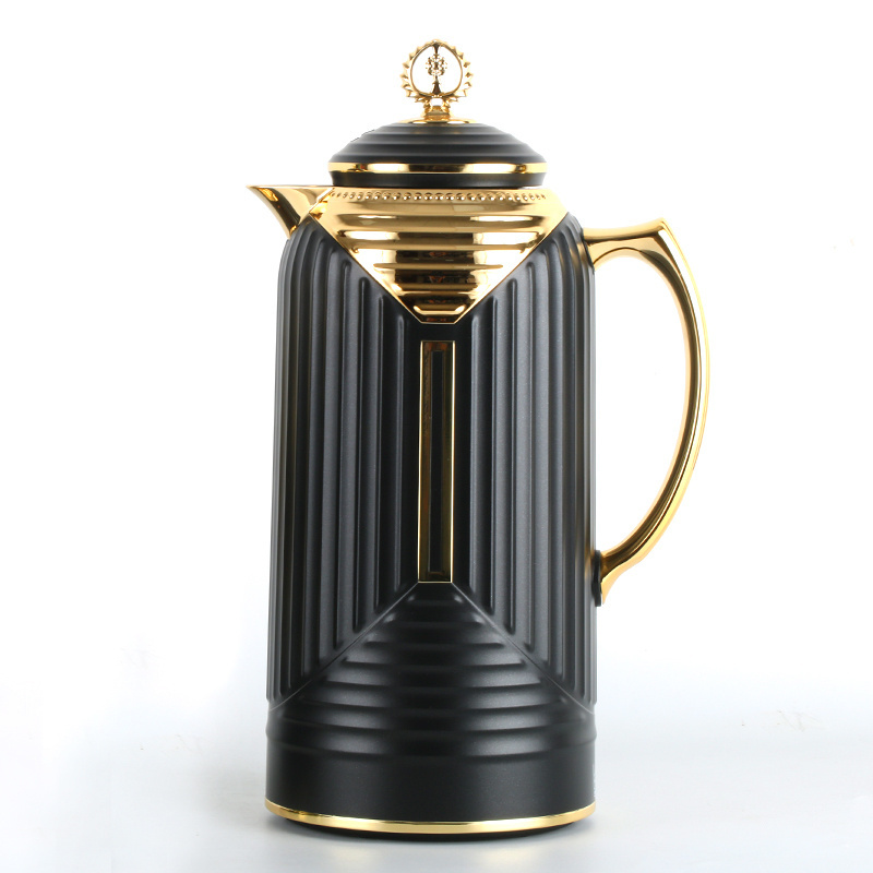 NEW ARRIVAL 2024 BLACK GOLD COLOR PLASTIC VACUUM FLASK GLASS LINER COFFEE POT ARABIC STYLE COFFEE POT SET