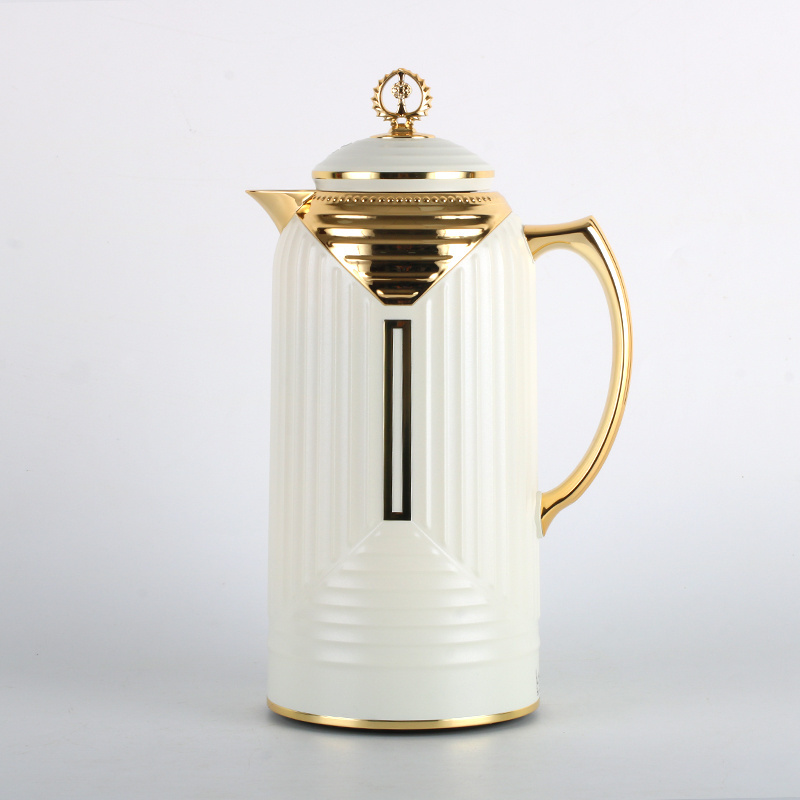 2023 POPULAR WHITE GOLD PLASTIC VACUUM FLASK GLASS LINER COFFEE POT ARABIC STYLE COFFEE POT SET