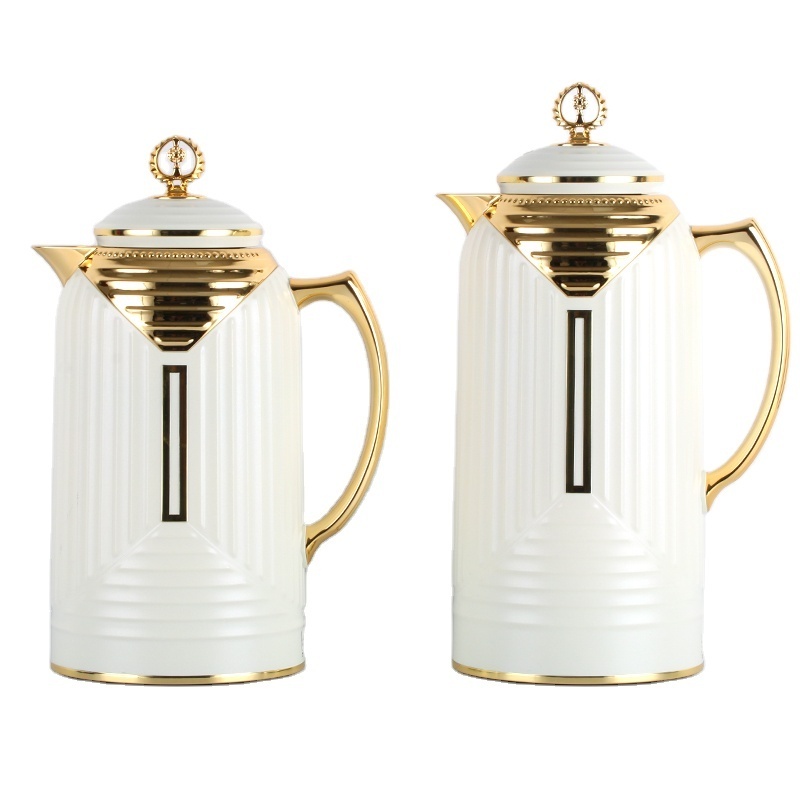 2023 POPULAR WHITE GOLD PLASTIC VACUUM FLASK GLASS LINER COFFEE POT ARABIC STYLE COFFEE POT SET