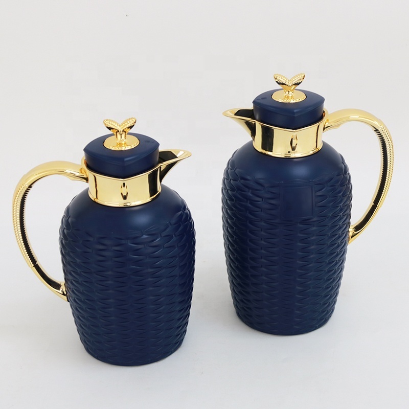 2024 NEW COMING CANE BASKET SHAPE 1OOOML BLUE COLOR ARABIC STYLE VACUUM FLASK ARABIC FLASK VACUUM COFFEE POT