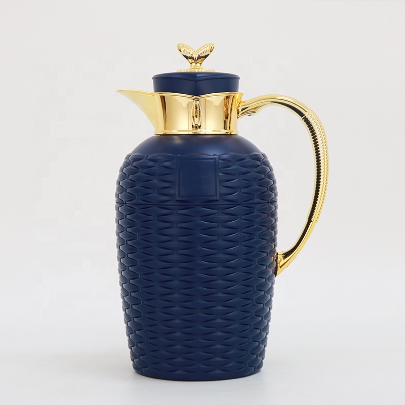 2024 NEW COMING CANE BASKET SHAPE 1OOOML BLUE COLOR ARABIC STYLE VACUUM FLASK ARABIC FLASK VACUUM COFFEE POT