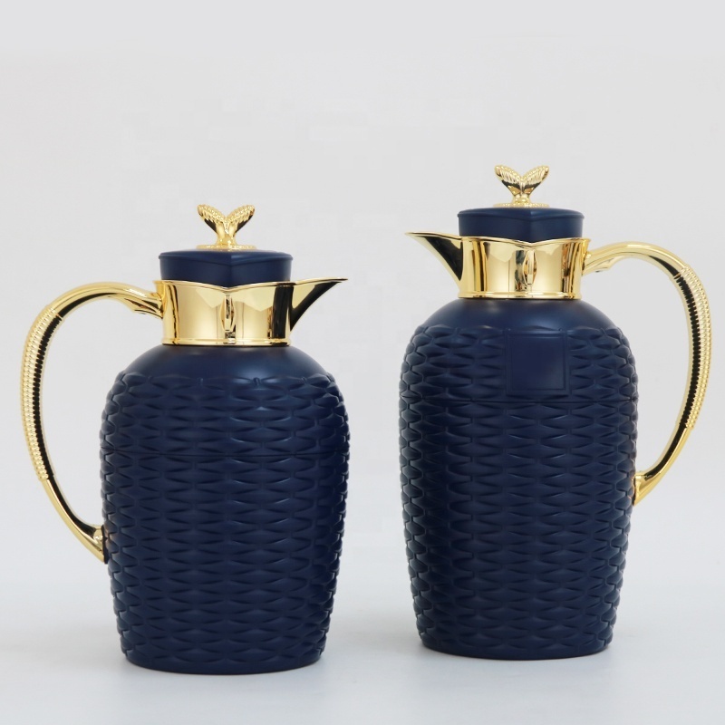 2024 NEW COMING CANE BASKET SHAPE 1OOOML BLUE COLOR ARABIC STYLE VACUUM FLASK ARABIC FLASK VACUUM COFFEE POT