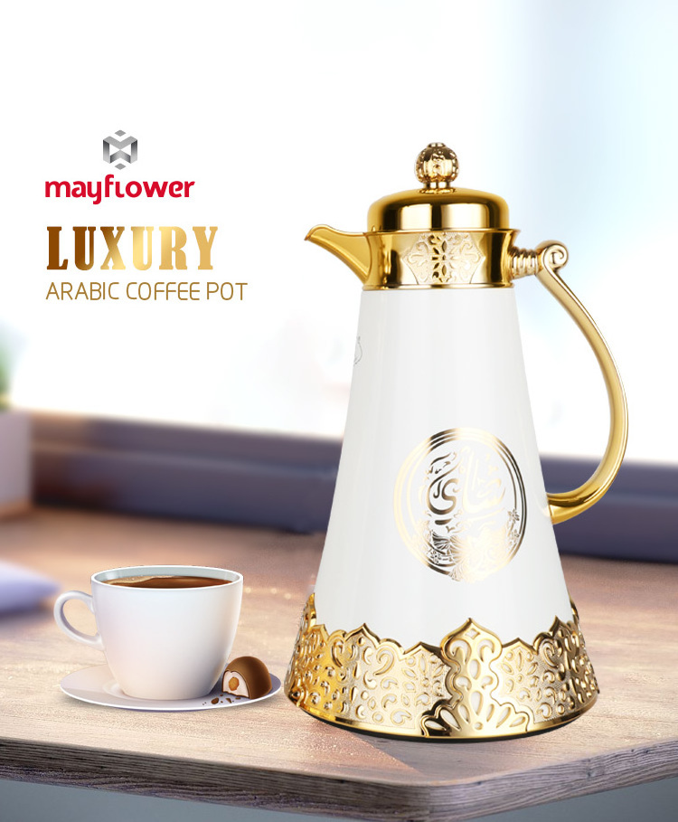 2024 Luxury Arabic Vacuum Flask 1000ml Teapot Dallah Thermos Coffee Pot with Pink Glass Inner